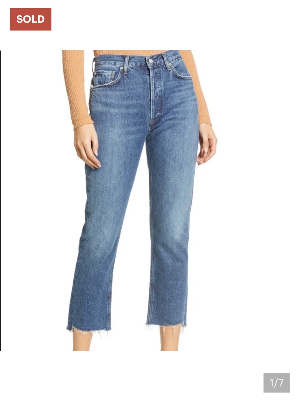 Agolde Riley High-Rise Cropped Straight Jeans Raw Hem